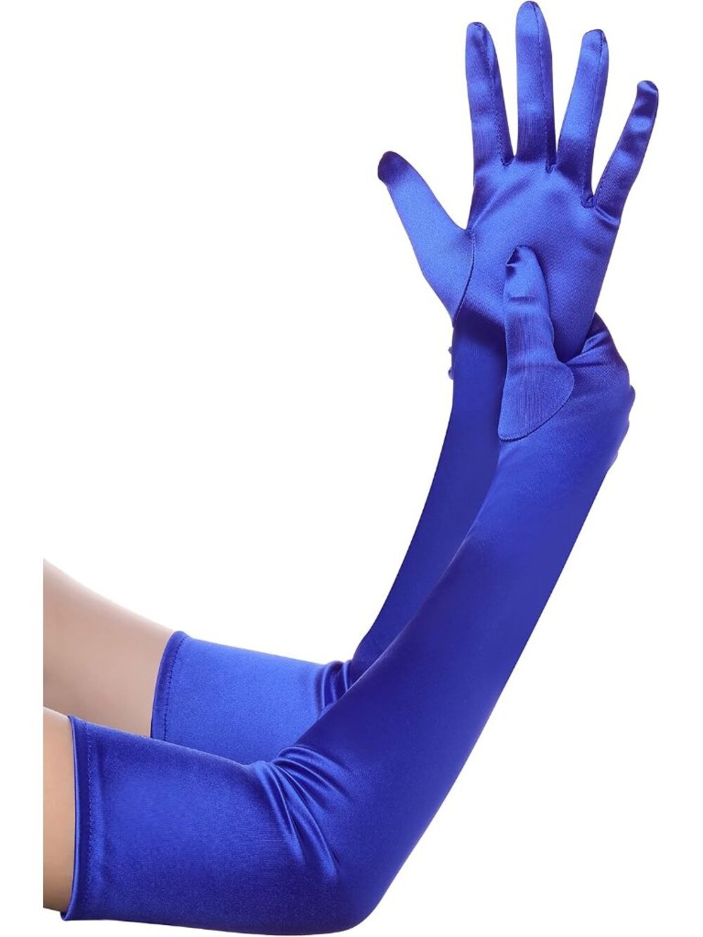 Women Blue Satin Elbow Long Length Opera 1920s Wedding Bridal Shower Gloves